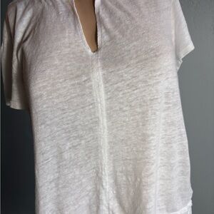 Sanctuary White Linen  Relaxed Mandarin Collar T-Shirt Size Medium